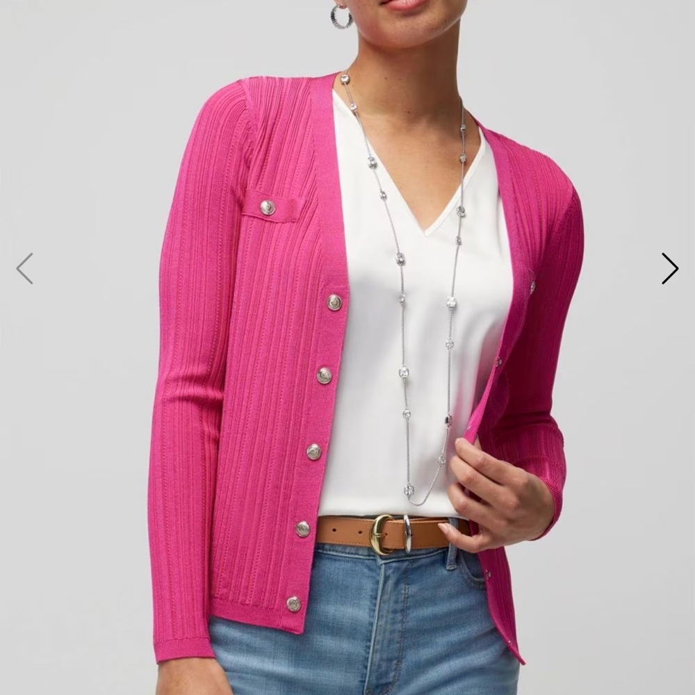 White House Black Market fuschia snap front cardigan, size L - Picture 7 of 7